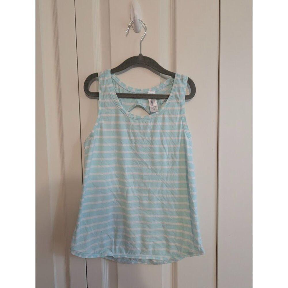 Ivivva by Lululemon Blue and White Striped Pima Cotton Tank Top Girls 8